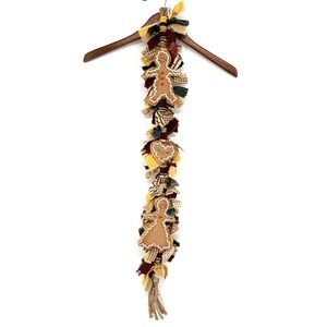 Gingergread Man Christmas Garland Fabric Scraps Ornament Unique 36" Long Holiday